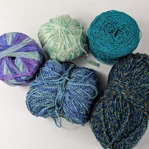 Blue Teal  Fiber Lot Bundle Specialty Yarn Thread Craft Knit Crochet Embroider